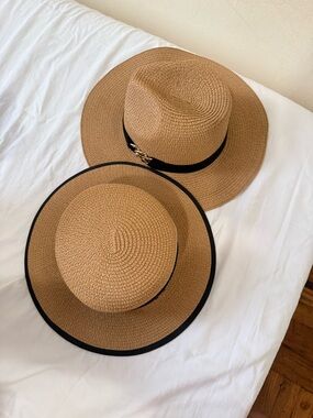Women’s Tan Straw Sun Hat with Black Trim